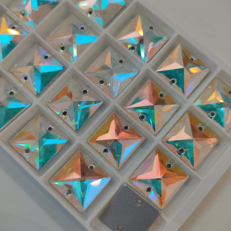 Нашивные кристаллы Preciosa Square (квадраты) 16mm Crystal AB sew-on (Чехия)