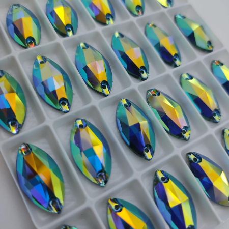 Стразы пришивные Navette Emerald AB sew-on