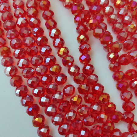 Бусины Рондели прозрачные Light Siam с покрытием AB(Лайт Сиам АБ) стекло