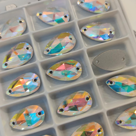 Нашивные кристаллы Preciosa Tear Drop 10,5x18mm Crystal AB sew-on (Чехия)