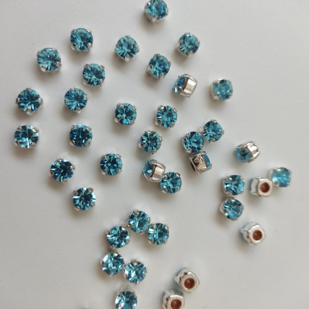 Шатоны Aquamarine(Аквамарин) SS28/d=6mm (круглые в металлической оправе)