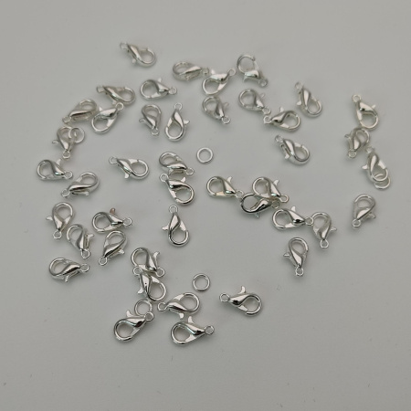 Карабин(лобстер) 10x5mm с колечком d=4mm металл цвета серебро 